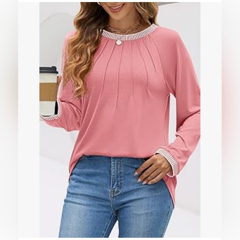 NWT Merokeety Pleated Long Sleeve Blouse M Medium